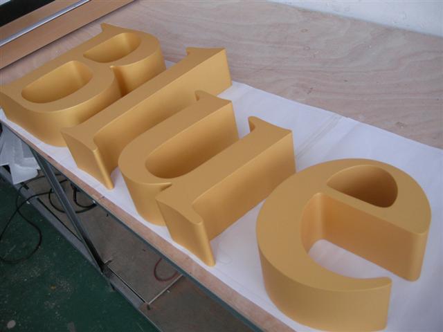 Fabricated stainless steel letters with powder coated color